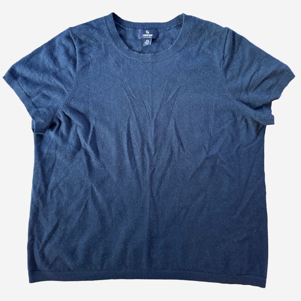 Lands' End Plus Size 100% Cashmere Navy Blue Short Sleeve Sweater Tee